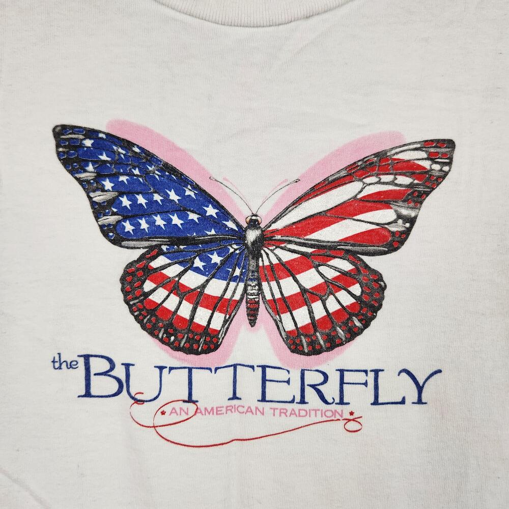Vintage Butterfly Shirt Mens XL White USA Flag Graphic Logo Nature Insect Y2k